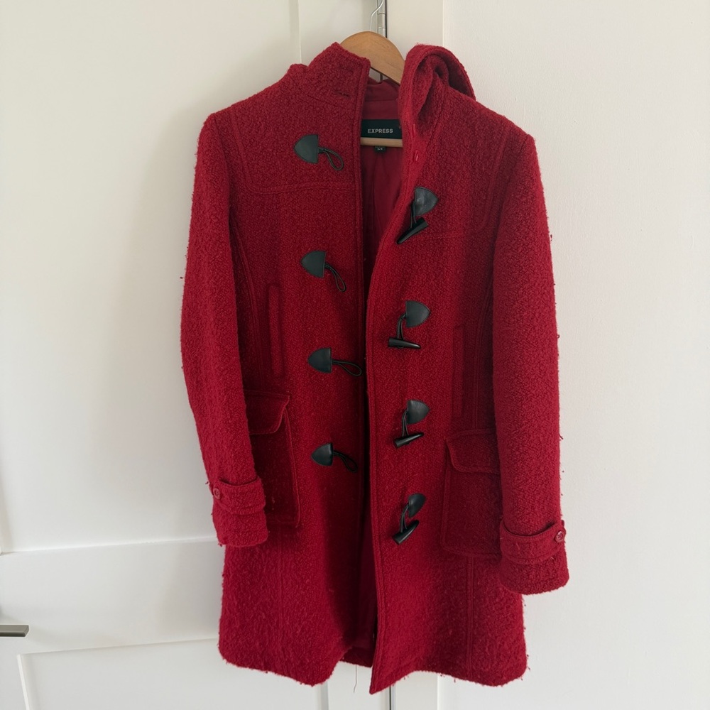 Express Women's Vibrant Red Pea Coat